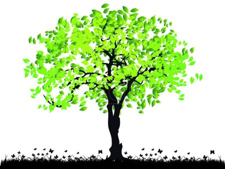 Téléchargez les illustrations : Illustration vectorielle silhouette arbre - en licence libre de droit