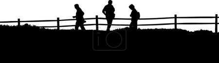 Illustration for Silhouettes of people walking in front of a fence - Royalty Free Image