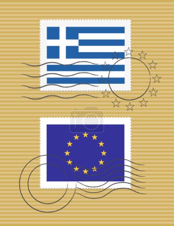 Illustration for Greece and European Union - Stamps with flag - Royalty Free Image