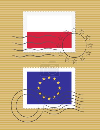Illustration for Poland and European Union - Stamps with flag - Royalty Free Image