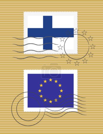 Illustration for Finland and European Union - Stamps with flag - Royalty Free Image