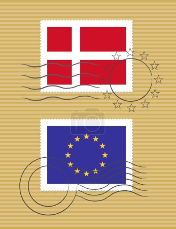 Illustration for Denmark and European Union - Stamps with flag - Royalty Free Image
