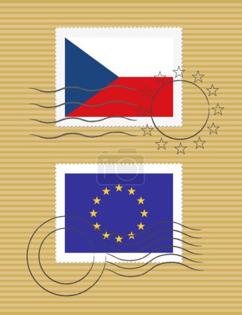 Illustration for Czech Republic and European Union - Stamps with flag - Royalty Free Image