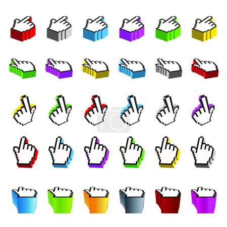 Illustration for Collection of browsing hand cursors in perspective - Royalty Free Image