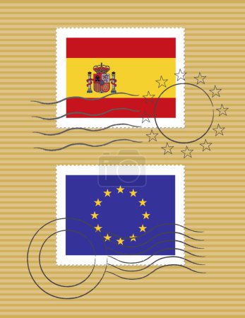 Illustration for Spain and European Union - stamps with flag - Royalty Free Image