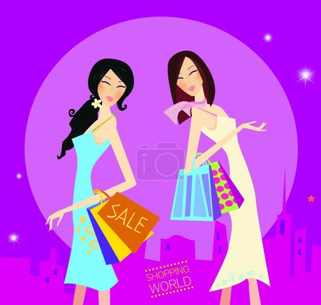 Illustration for Shopping duo modern vector illustration - Royalty Free Image