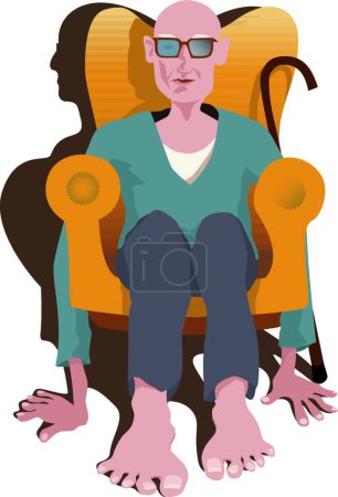 Illustration for Pensioner on chair, vector simple design - Royalty Free Image