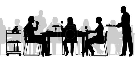 Illustration for Restaurant scene with a lot customers, vector simple design - Royalty Free Image