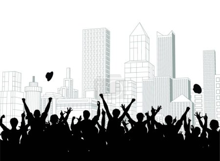 Illustration for Street celebration with many people, vector simple design - Royalty Free Image