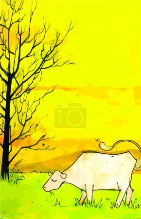 Illustration for Cow in a field  vector illustration - Royalty Free Image