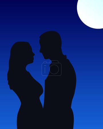 Téléchargez les illustrations : Illustration vectorielle moderne baiser clair de lune - en licence libre de droit