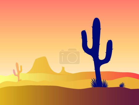 Ilustración de Ilustración gráfica creativa de plantas de cactus en el paisaje del desierto - Imagen libre de derechos