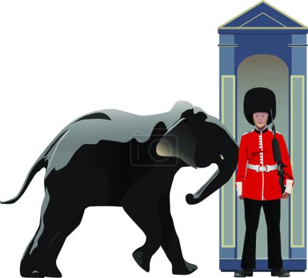 Illustration for Buckingham guard with elephant, vector simple design - Royalty Free Image