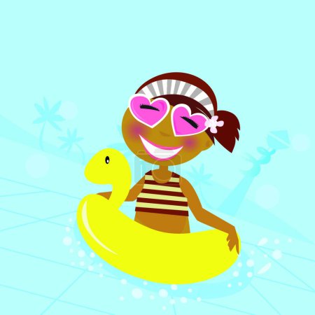 Illustration for Child in water pool, graphic vector background - Royalty Free Image