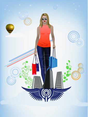 Ilustración de Chica de compras, vector gráfico de fondo - Imagen libre de derechos