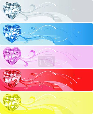 Illustration for "5 Diamond Heart Banners" - Royalty Free Image