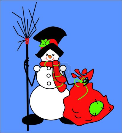 Téléchargez les illustrations : Bonhomme de neige avec des cadeaux illustration vectorielle - en licence libre de droit