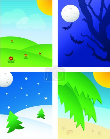 Téléchargez les illustrations : Saisonnière Backgrounds set vectoriel illustration - en licence libre de droit