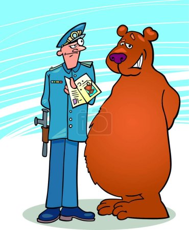 Illustration for Bear and policeman, colored vector illustration - Royalty Free Image