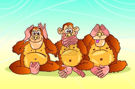 Ilustración de Tres monos, ilustración vectorial gráfica - Imagen libre de derechos