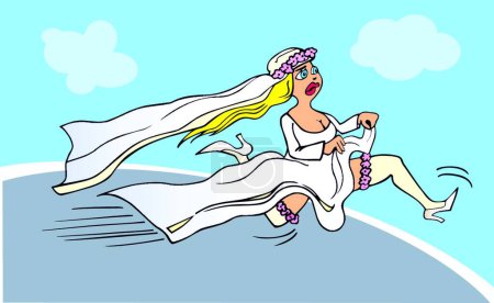 Illustration for Running bride, graphic vector illustration - Royalty Free Image
