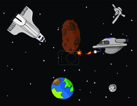 Illustration for Outer Space Adventures modern vector illustration - Royalty Free Image