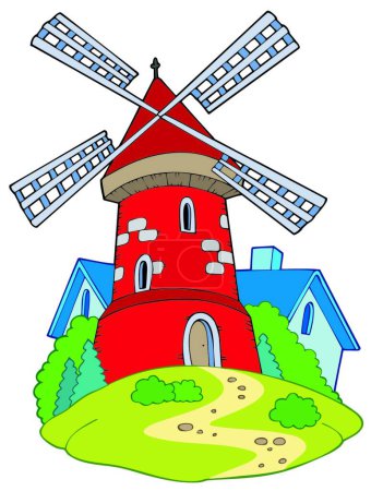 Téléchargez les illustrations : Illustration vectorielle de moulin à dessin animé - en licence libre de droit