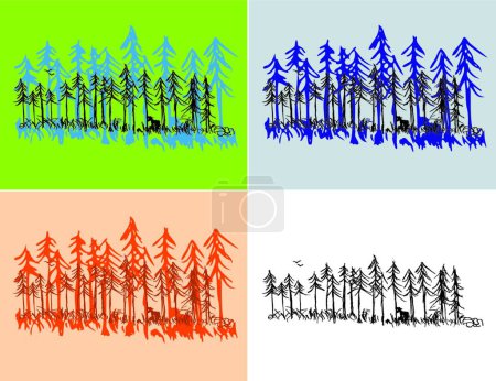 Téléchargez les illustrations : Scènes forestières saisonnières, illustration vectorielle colorée - en licence libre de droit