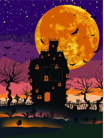 Téléchargez les illustrations : Nuit d'Halloween, illustration vectorielle colorée - en licence libre de droit