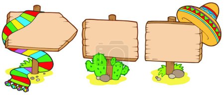 Téléchargez les illustrations : Panneaux en bois mexicain, illustration vectorielle graphique - en licence libre de droit