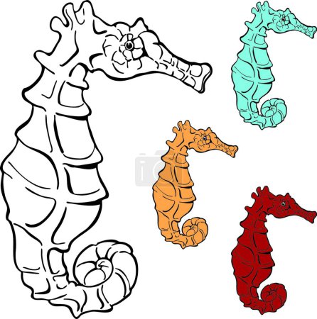 Téléchargez les illustrations : Seahorse Dessin, illustration vectorielle colorée - en licence libre de droit