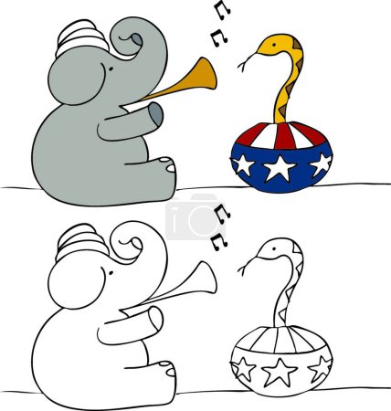 Ilustración de Encantador de serpiente elefante, ilustración vectorial gráfica - Imagen libre de derechos