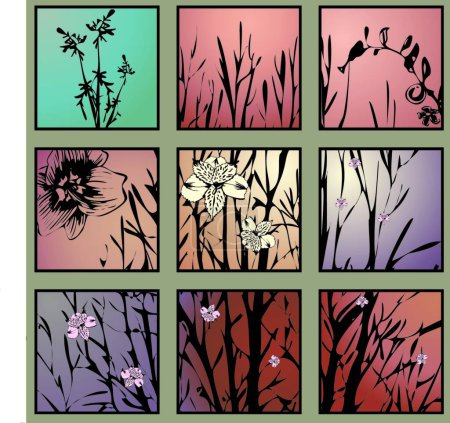 Téléchargez les illustrations : Modèle vectoriel de couleur avec des fleurs - en licence libre de droit