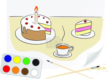 Téléchargez les illustrations : Dessin gâteau, illustration vectorielle graphique - en licence libre de droit