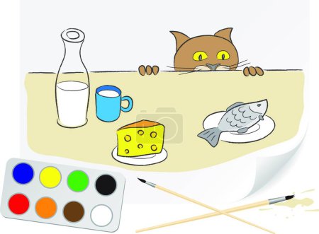 Ilustración de Dibujo gato hambriento, ilustración vectorial gráfica - Imagen libre de derechos