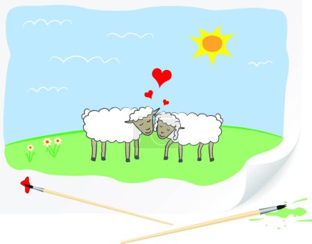 Téléchargez les illustrations : Dessin amour moutons, illustration vectorielle graphique - en licence libre de droit