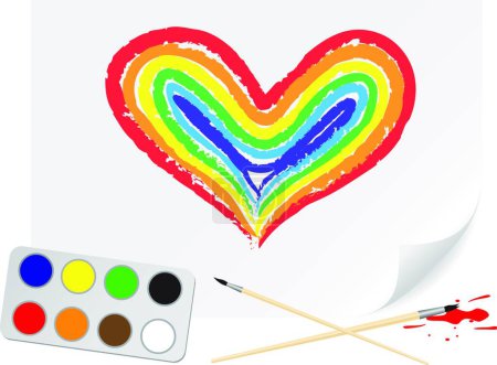 Ilustración de Dibujo corazón de arco iris, ilustración vectorial gráfica - Imagen libre de derechos