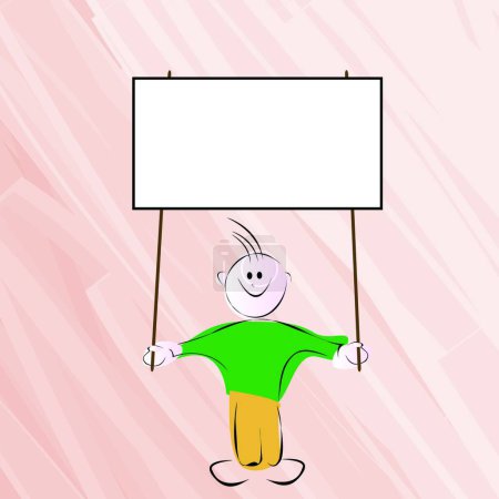 Téléchargez les illustrations : Illustration vectorielle garçon tenant la bannière - en licence libre de droit