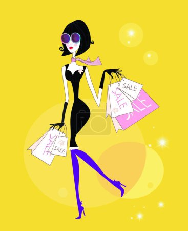 Illustration for Shopping girl, colorful vector illustration - Royalty Free Image