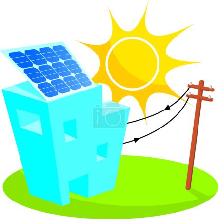 Téléchargez les illustrations : Maison solaire, illustration vectorielle simple - en licence libre de droit