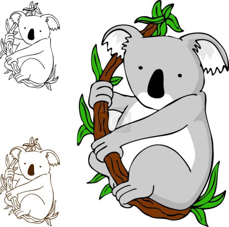 Illustration for Koala on Branch, vector simple design - Royalty Free Image