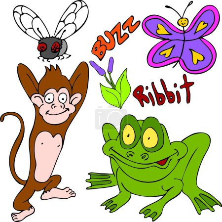 Ilustración de Ilustración moderna de vectores de insectos, animales y plantas - Imagen libre de derechos