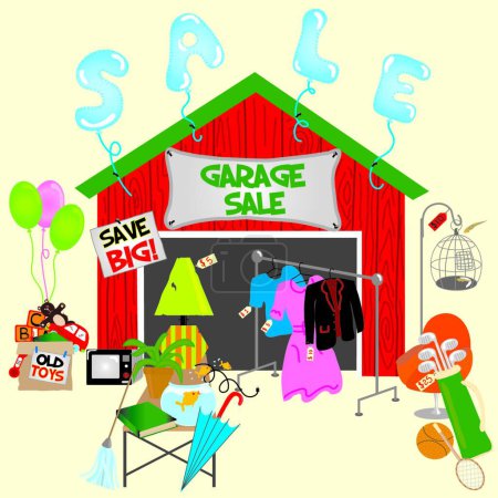 Téléchargez les illustrations : Vente de garage !, illustration vectorielle graphique - en licence libre de droit
