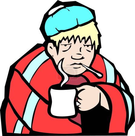 Ilustración de Hombre enfermo con té, diseño simple vector - Imagen libre de derechos