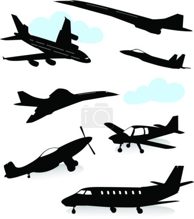 Téléchargez les illustrations : Silhouette des avions, illustration vectorielle graphique - en licence libre de droit