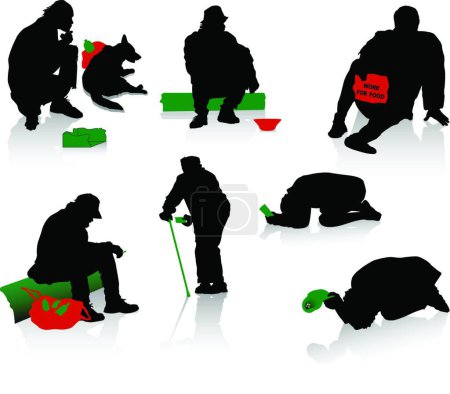 Illustration for Silhouettes of beggars, graphic vector illustration - Royalty Free Image