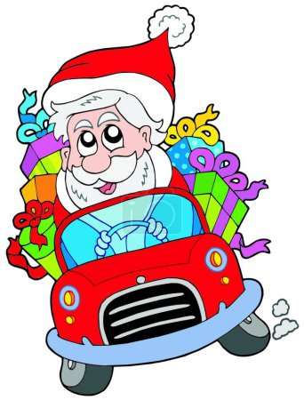 Téléchargez les illustrations : Santa Claus voiture de conduite, illustration vectorielle graphique - en licence libre de droit