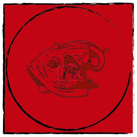 Téléchargez les illustrations : Emblème de tête de poisson, illustration vectorielle colorée - en licence libre de droit