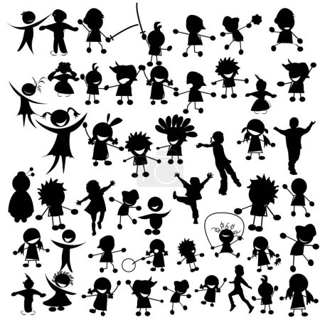 Téléchargez les illustrations : Ensemble de silhouettes enfants heureux - en licence libre de droit