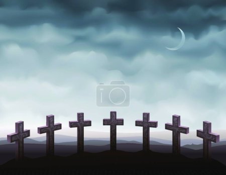 Téléchargez les illustrations : Cimetière ou cimetière, design vectoriel simple - en licence libre de droit